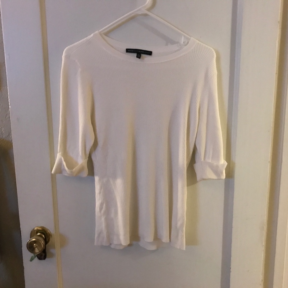 White House Black Market White Sweater with Quarter Sleeve Size LP